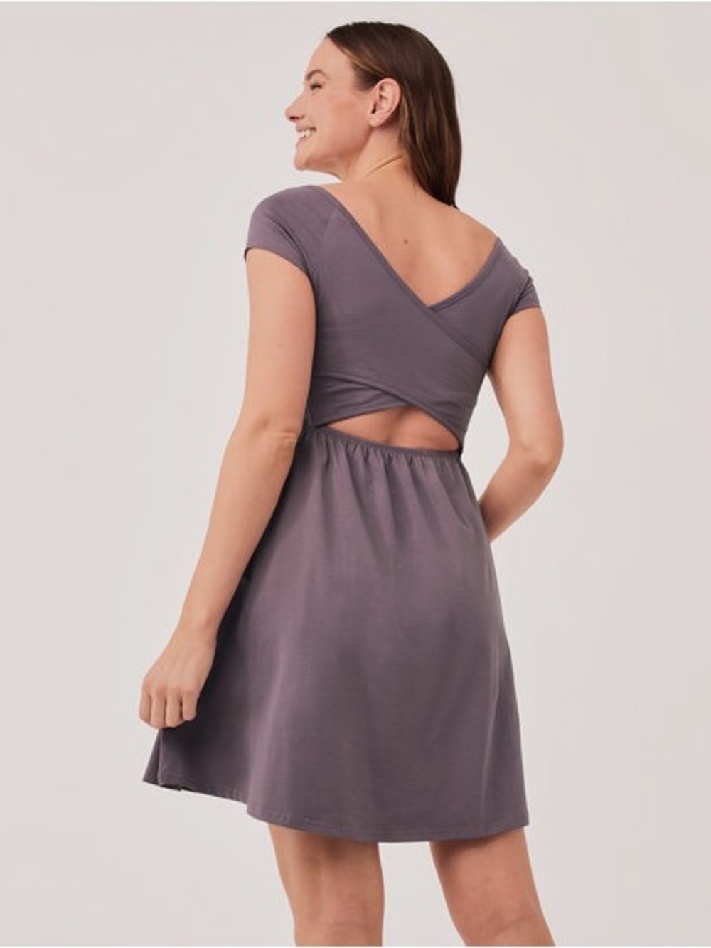 Pact Fit & Flare Crossback Mini Dress in Vintage Violet Purple Size S